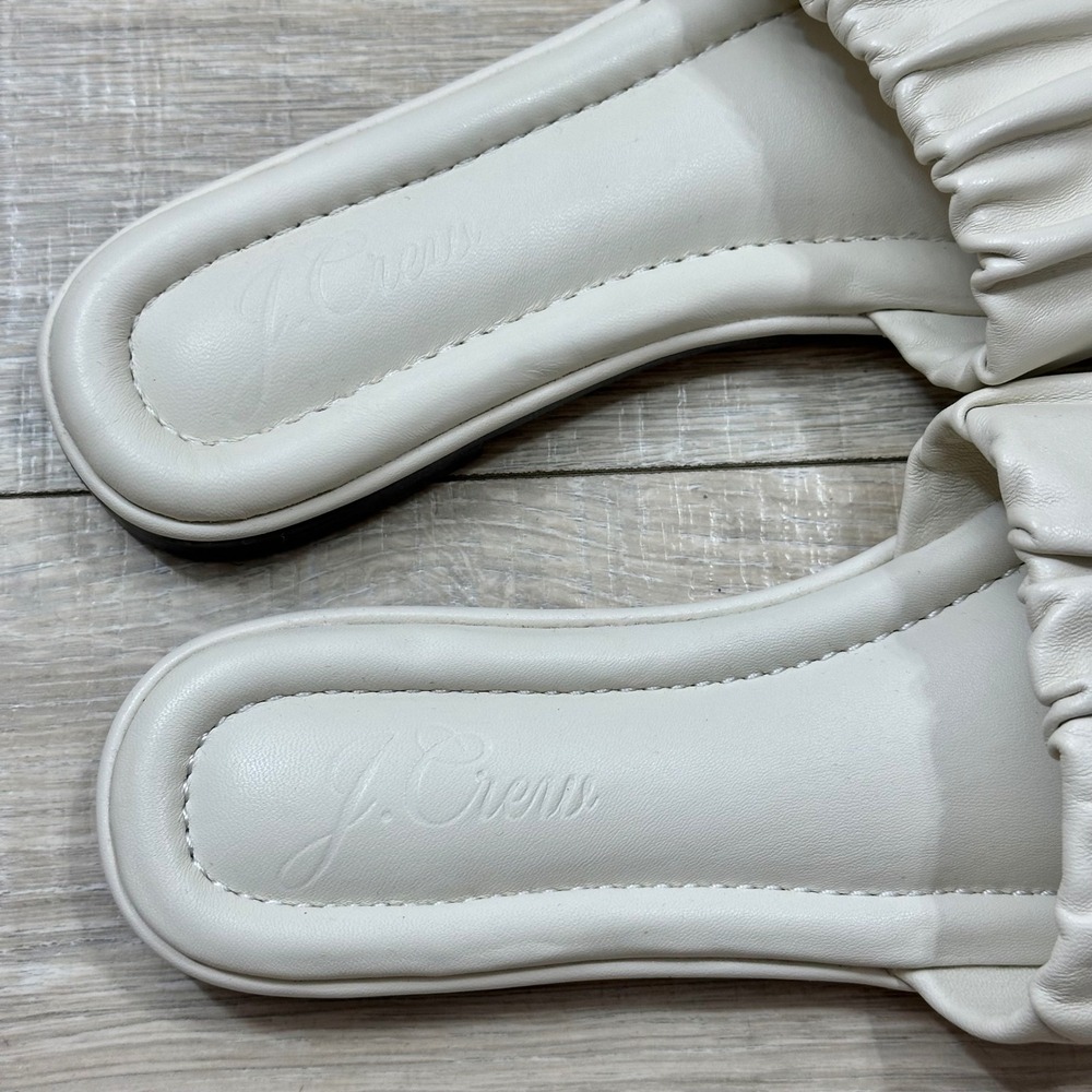 J.Crew Leather Ivory Menorca Scrunchie Strap Slide Sandals Padded Footbed 7.5 - Picture 4 of 6